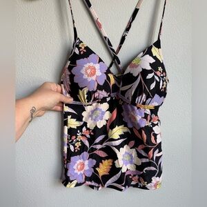 Hula Honey Floral Swim Camisole - Black and Purple
